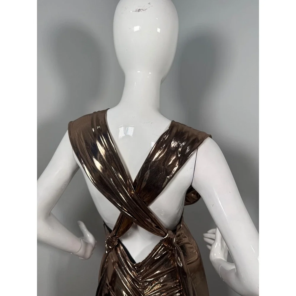 Micas Metallic Gold Open Back Midi Dress‎ size M